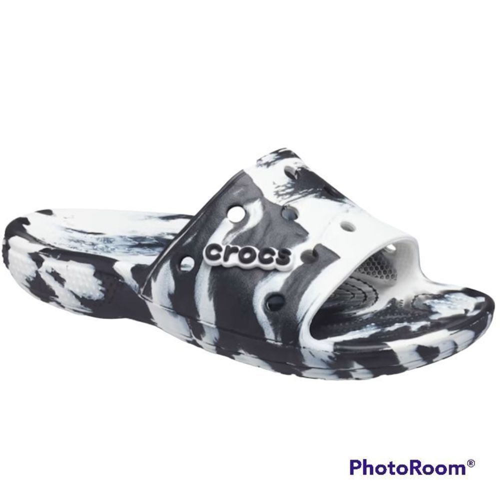 Crocs Classic Marbled Black White Slide Sandals Unisex